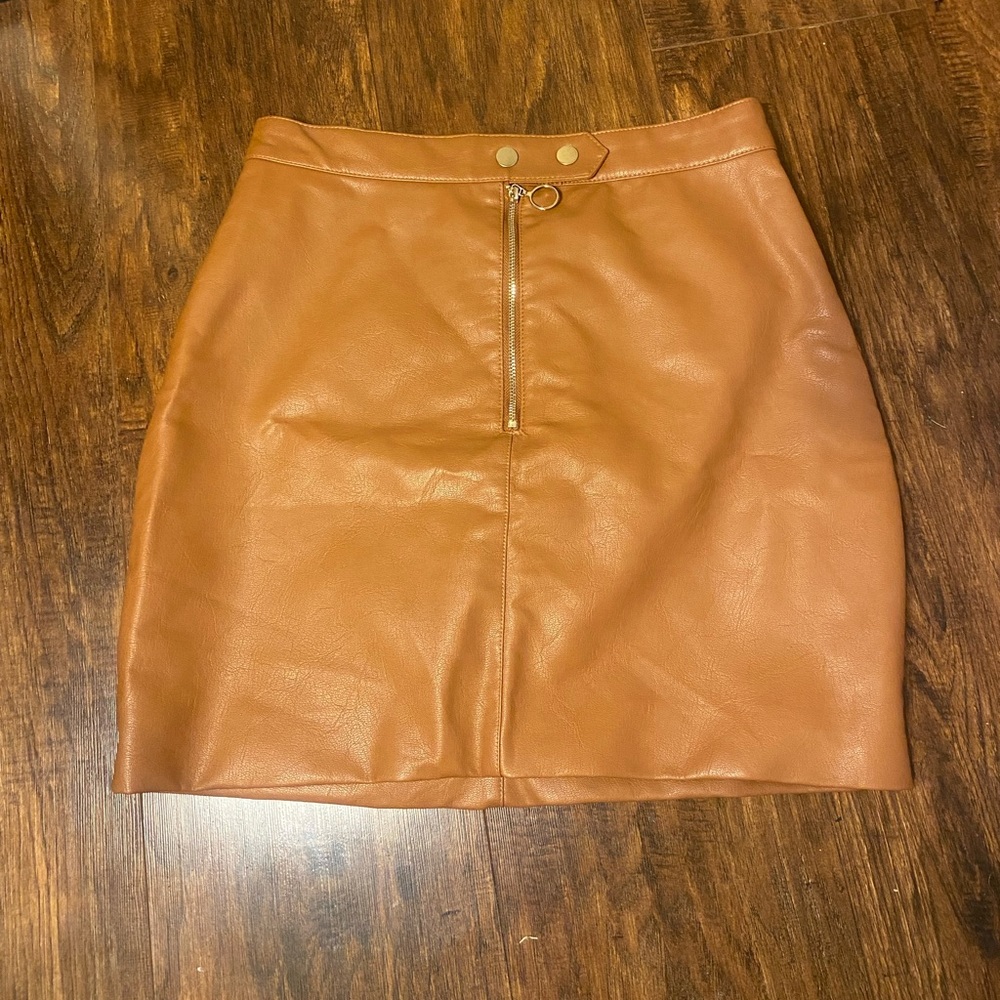 Faux leather PU brown skirt